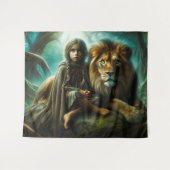 Mädchen mit Löwe Wandteppich (Vorderseite (Horizontal))