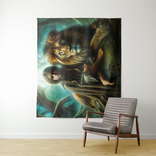 Mädchen mit Löwe Wandteppich (Beispiel)