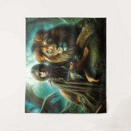 Mädchen mit Löwe Wandteppich