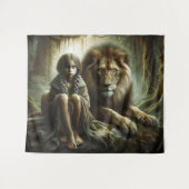 Mädchen mit Löwe Wandteppich (Vorderseite (Horizontal))