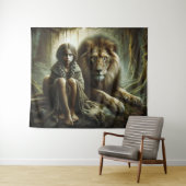 Mädchen mit Löwe Wandteppich (Beispiel (Horizontal))