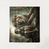 Mädchen mit Löwe Wandteppich (Vorderseite)