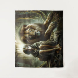 Mädchen mit Löwe Wandteppich