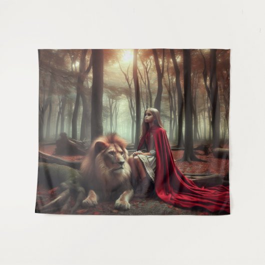 Mädchen mit Löwe Wandteppich (Vorderseite (Horizontal))