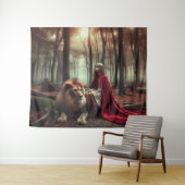 Mädchen mit Löwe Wandteppich (Beispiel (Horizontal))