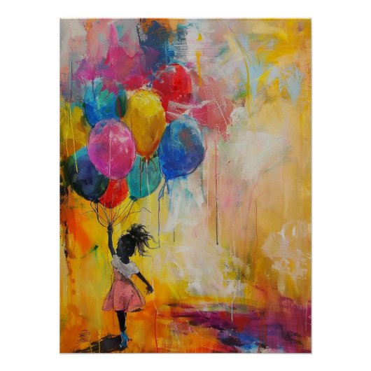 Mädchen mit Luftballons Gemälde Poster (Vorderseite)