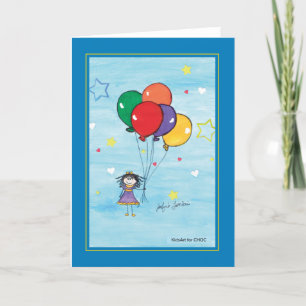 Mädchen mit Luftballons - Kinderkunst für CHOC Dankeskarte