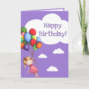 Mädchen mit Luftballons Lila Alles Gute zum Geburt Karte