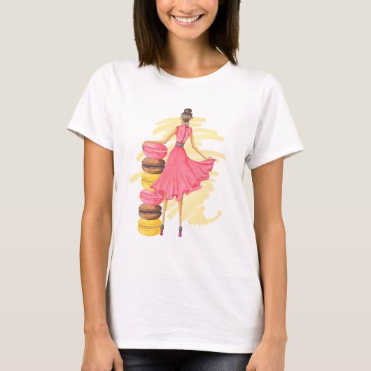 Mädchen mit Macarons Rosa T-Shirt (Vorderseite)