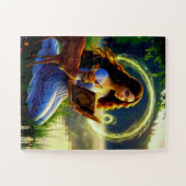 Mädchen mit magischem Hirsch und Buch Puzzle (Horizontal)