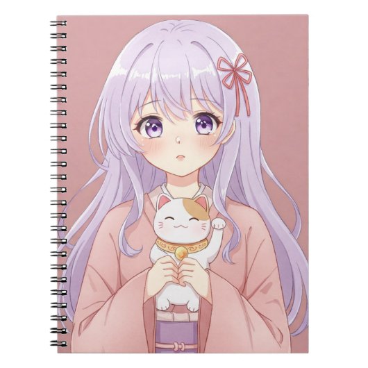 Mädchen mit Maneki-Neko von Natasha Us Notizblock (Vorderseite)