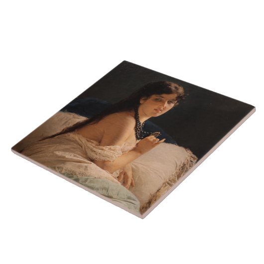 Mädchen mit Medallion (von Gerolamo Induno) Fliese (Seite)