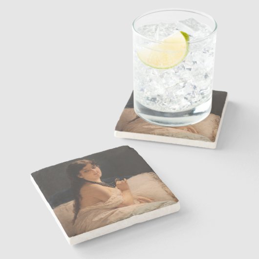 Mädchen mit Medallion (von Gerolamo Induno) Steinuntersetzer (Seitenansicht)