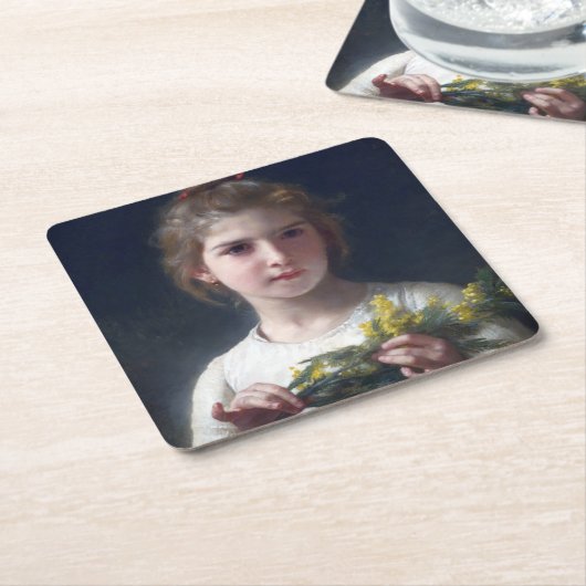 Mädchen mit Mimosa, Bouguereau Rechteckiger Pappuntersetzer (angewinkelt)