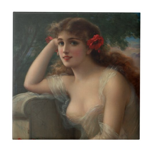 Mädchen mit Mohn Fliese (Vorderseite)