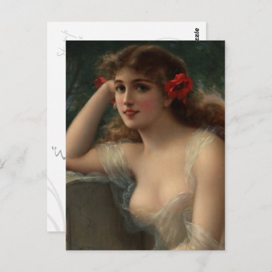 Mädchen mit Mohn Postkarte (Vorne/Hinten)