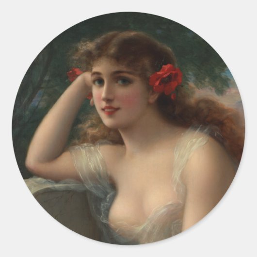 Mädchen mit Mohn Runder Aufkleber (Vorderseite)