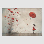 Mädchen mit Mohnchen und rotem Regenschirm - Deco  Seidenpapier (Vorderseite)