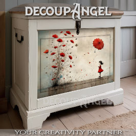 Mädchen mit Mohnchen und rotem Regenschirm - Deco  Seidenpapier