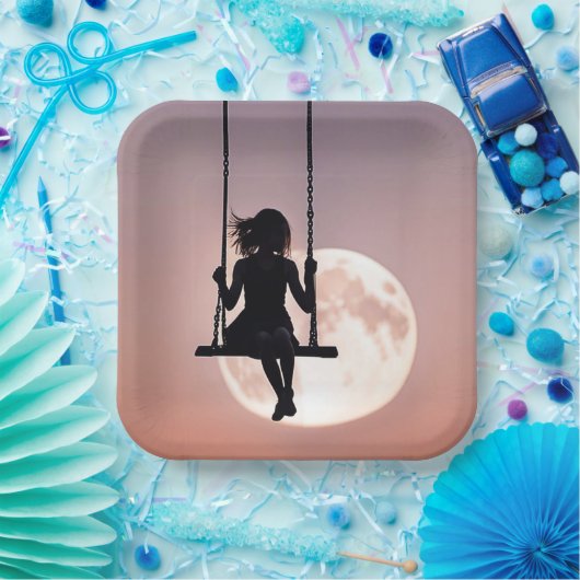 Mädchen mit Mond im Swing Pappteller (Party)