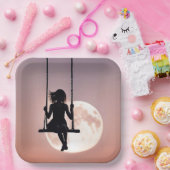 Mädchen mit Mond im Swing Pappteller (Party)