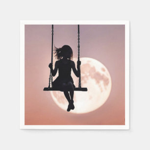Mädchen mit Mond im Swing Serviette