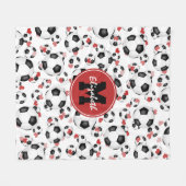 Mädchen mit Monogramm Fußbälle und Herzmuster Fleecedecke (Vorderseite (Horizontal))