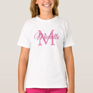 Mädchen Mit Monogramm Name Weiß und Rosa Vorlage T-Shirt