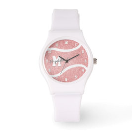 Mädchen mit Monogramm Pink-Tennisspieler Armbanduhr
