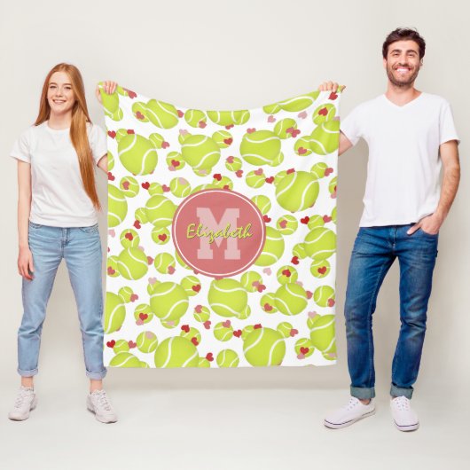 Mädchen mit Monogramm Tennisbälle Herz Muster Fleecedecke (Beispiel)