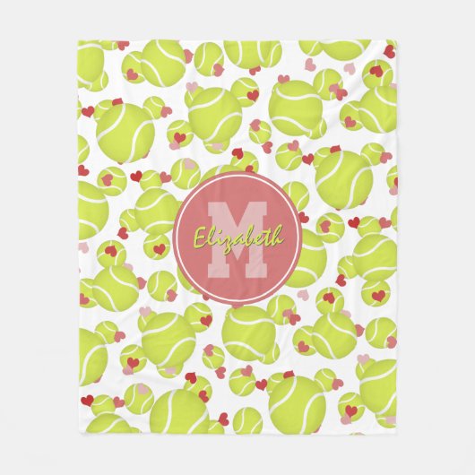 Mädchen mit Monogramm Tennisbälle Herz Muster Fleecedecke (Vorderseite)