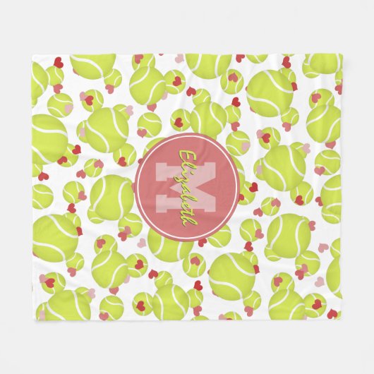 Mädchen mit Monogramm Tennisbälle Herz Muster Fleecedecke (Vorderseite (Horizontal))