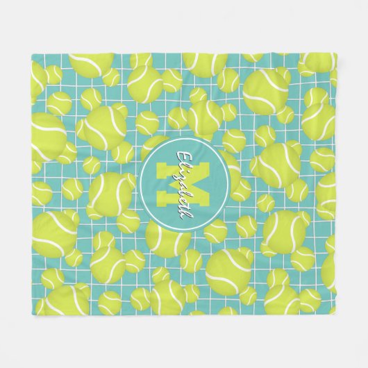 Mädchen mit Monogramm Tennisbälle mit Netzdetails Fleecedecke (Vorderseite (Horizontal))