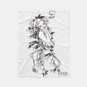 Mädchen mit Monogramm und roten Lippen Fleecedecke