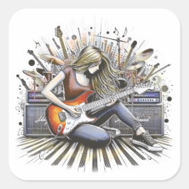 Mädchen mit musikalischen Begabungen Quadratischer Aufkleber