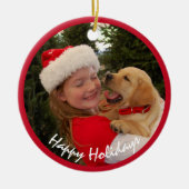 Mädchen mit neuer Welpe zu Weihnachten Keramik Ornament (Vorne)