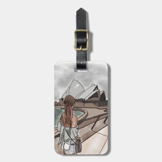 Mädchen mit Opernhaus in Sydney. Gepäckanhänger (Vorderseite vertikal)