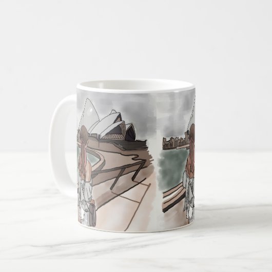 Mädchen mit Opernhaus in Sydney. Kaffeetasse (Vorderseite Links)