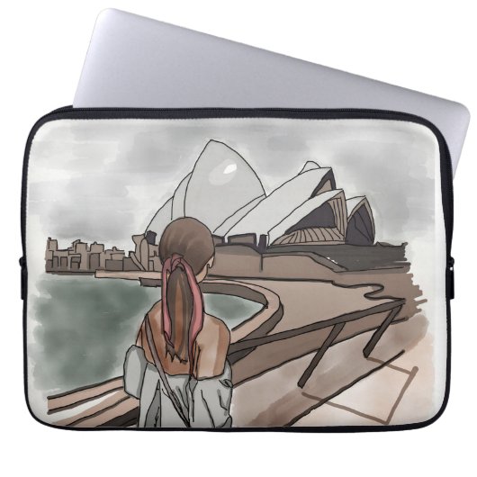 Mädchen mit Opernhaus in Sydney. Laptopschutzhülle (Vorderseite)