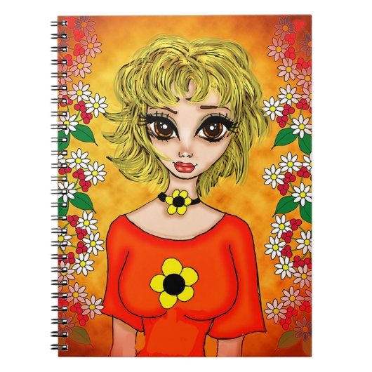 Mädchen mit Orange Blouse Notebook (80 Seiten B&W) Notizblock (Vorderseite)