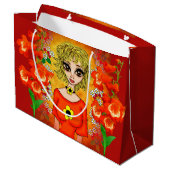 Mädchen mit orangefarbenem Blutbeutel Große Geschenktüte (Rückseite Schrägansicht)