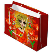 Mädchen mit orangefarbenem Blutbeutel Große Geschenktüte (Vorderseite Schrägansicht)