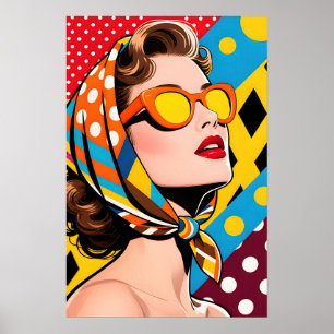 Mädchen mit orangen Sonnenbrillen Pop Art Poster