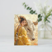 Mädchen mit Ox-chinesischer Zodiac-Kunst Postkarte (Stehend Vorderseite)
