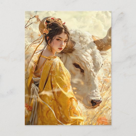 Mädchen mit Ox-chinesischer Zodiac-Kunst Postkarte (Vorderseite)