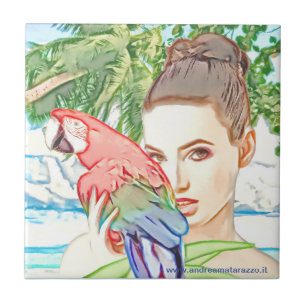 Mädchen mit Papagei Fliese