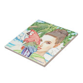 Mädchen mit Papagei Fliese (Seite)