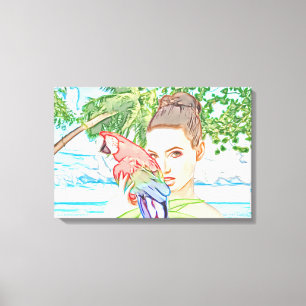 Mädchen mit Papagei-Leinwand Leinwanddruck