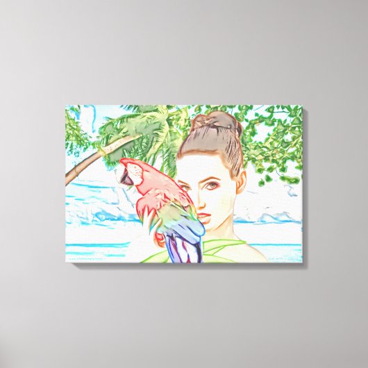 Mädchen mit Papagei-Leinwand Leinwanddruck (Vorderseite)