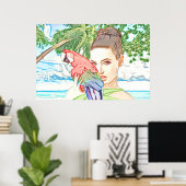 Mädchen mit Papagei Poster (Heimbüro)